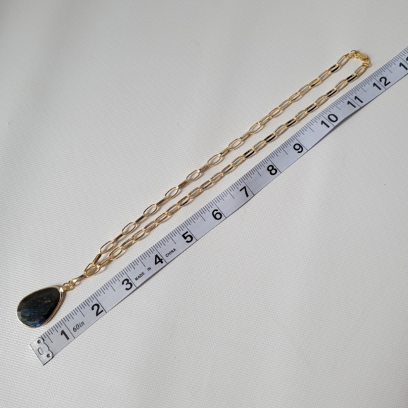 Labradorite Natural Stone Pendant Chunky Copper Chain Necklace - Picture 5 of 7